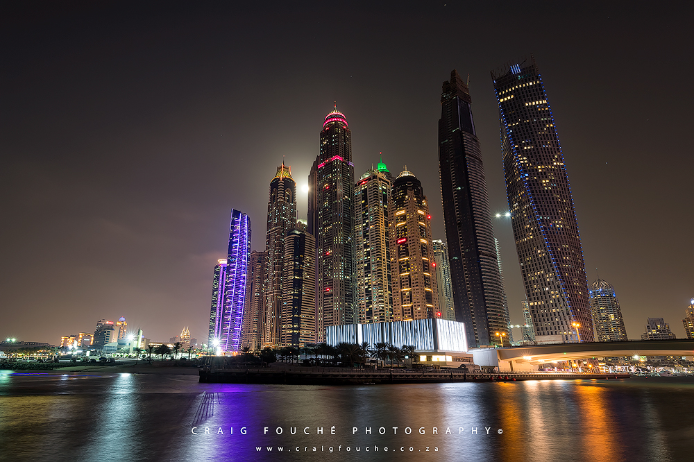 City Skyscrapers by Moon Rise, Dubai Marina, Dubai, UAE