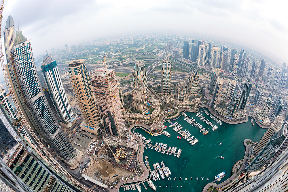 Fisheye View of Dubai Marina, Dubai, UAE